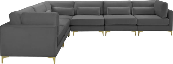 Julia Velvet / Engineered Wood / Metal / Foam Contemporary Grey Velvet Modular Sectional (6 Boxes) - 142" W x 112.5" D x 33" H