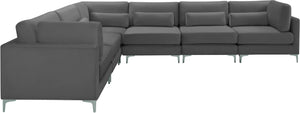 Julia Velvet / Engineered Wood / Metal / Foam Contemporary Grey Velvet Modular Sectional (6 Boxes) - 142" W x 112.5" D x 33" H