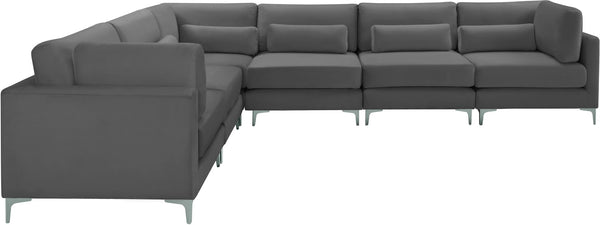 Julia Velvet / Engineered Wood / Metal / Foam Contemporary Grey Velvet Modular Sectional (6 Boxes) - 142" W x 112.5" D x 33" H