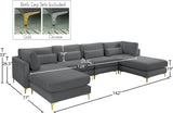 Julia Velvet / Engineered Wood / Metal / Foam Contemporary Grey Velvet Modular Sectional (6 Boxes) - 142" W x 77" D x 33" H