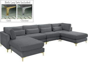 Julia Velvet / Engineered Wood / Metal / Foam Contemporary Grey Velvet Modular Sectional (6 Boxes) - 142" W x 77" D x 33" H