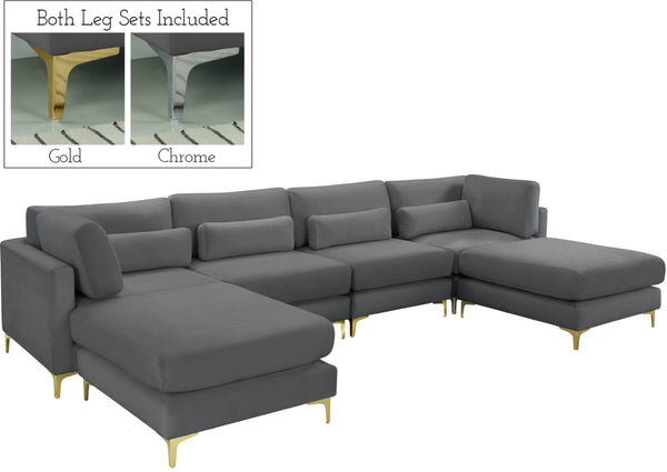 Julia Velvet / Engineered Wood / Metal / Foam Contemporary Grey Velvet Modular Sectional (6 Boxes) - 142" W x 77" D x 33" H