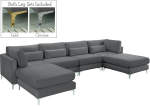 Julia Velvet / Engineered Wood / Metal / Foam Contemporary Grey Velvet Modular Sectional (6 Boxes) - 142" W x 77" D x 33" H