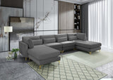 Julia Velvet / Engineered Wood / Metal / Foam Contemporary Grey Velvet Modular Sectional (6 Boxes) - 142" W x 77" D x 33" H