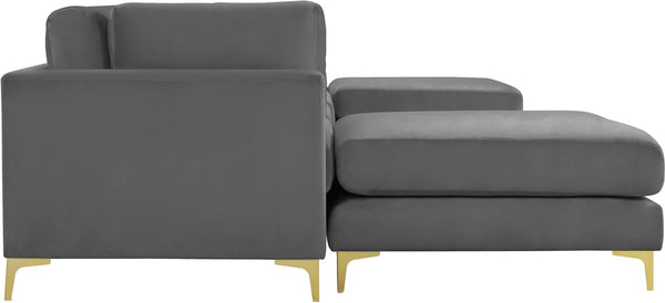 Julia Velvet / Engineered Wood / Metal / Foam Contemporary Grey Velvet Modular Sectional (6 Boxes) - 142" W x 77" D x 33" H
