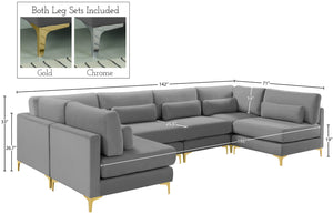 Julia Velvet / Engineered Wood / Metal / Foam Contemporary Grey Velvet Modular Sectional (6 Boxes) - 142" W x 71" D x 33" H
