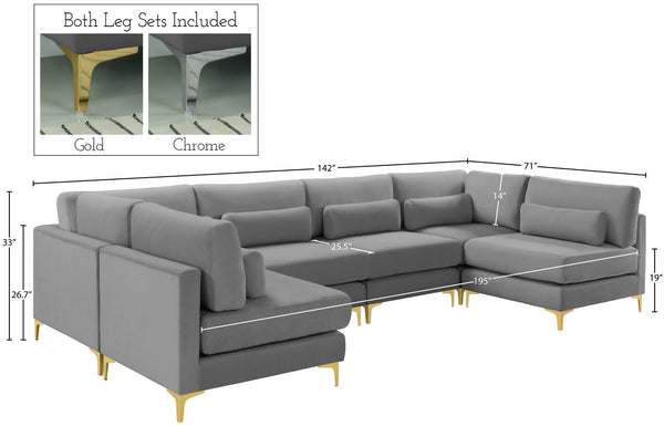 Julia Velvet / Engineered Wood / Metal / Foam Contemporary Grey Velvet Modular Sectional (6 Boxes) - 142" W x 71" D x 33" H