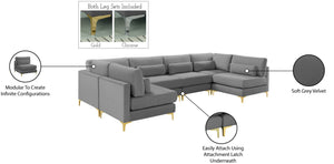 Julia Velvet / Engineered Wood / Metal / Foam Contemporary Grey Velvet Modular Sectional (6 Boxes) - 142" W x 71" D x 33" H