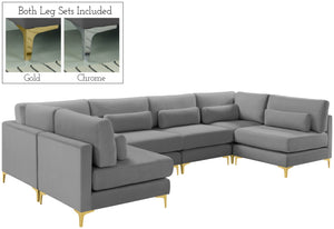 Julia Velvet / Engineered Wood / Metal / Foam Contemporary Grey Velvet Modular Sectional (6 Boxes) - 142" W x 71" D x 33" H