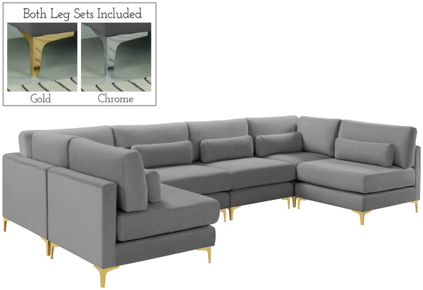 Julia Velvet / Engineered Wood / Metal / Foam Contemporary Grey Velvet Modular Sectional (6 Boxes) - 142" W x 71" D x 33" H