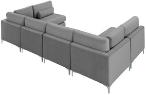 Julia Velvet / Engineered Wood / Metal / Foam Contemporary Grey Velvet Modular Sectional (6 Boxes) - 142" W x 71" D x 33" H