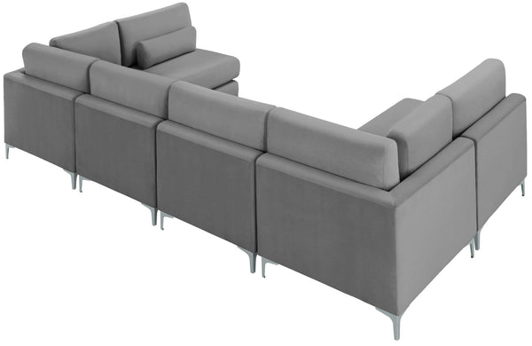 Julia Velvet / Engineered Wood / Metal / Foam Contemporary Grey Velvet Modular Sectional (6 Boxes) - 142" W x 71" D x 33" H