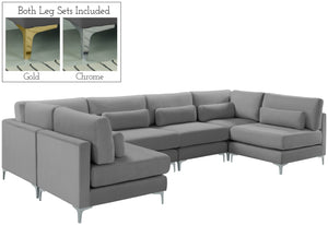 Julia Velvet / Engineered Wood / Metal / Foam Contemporary Grey Velvet Modular Sectional (6 Boxes) - 142" W x 71" D x 33" H
