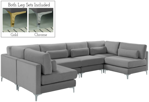 Julia Velvet / Engineered Wood / Metal / Foam Contemporary Grey Velvet Modular Sectional (6 Boxes) - 142" W x 71" D x 33" H