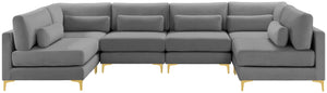 Julia Velvet / Engineered Wood / Metal / Foam Contemporary Grey Velvet Modular Sectional (6 Boxes) - 142" W x 71" D x 33" H