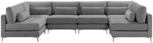 Julia Velvet / Engineered Wood / Metal / Foam Contemporary Grey Velvet Modular Sectional (6 Boxes) - 142" W x 71" D x 33" H