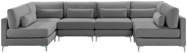 Julia Velvet / Engineered Wood / Metal / Foam Contemporary Grey Velvet Modular Sectional (6 Boxes) - 142" W x 71" D x 33" H