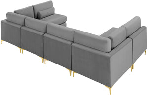 Julia Velvet / Engineered Wood / Metal / Foam Contemporary Grey Velvet Modular Sectional (6 Boxes) - 142" W x 71" D x 33" H