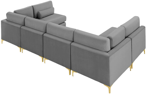 Julia Velvet / Engineered Wood / Metal / Foam Contemporary Grey Velvet Modular Sectional (6 Boxes) - 142" W x 71" D x 33" H