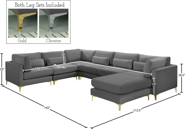 Julia Velvet / Engineered Wood / Metal / Foam Contemporary Grey Velvet Modular Sectional (7 Boxes) - 142" W x 112.5" D x 33" H