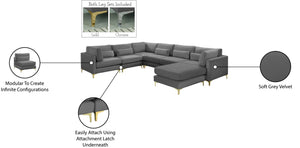 Julia Velvet / Engineered Wood / Metal / Foam Contemporary Grey Velvet Modular Sectional (7 Boxes) - 142" W x 112.5" D x 33" H