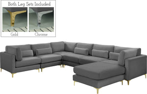 Julia Velvet / Engineered Wood / Metal / Foam Contemporary Grey Velvet Modular Sectional (7 Boxes) - 142" W x 112.5" D x 33" H