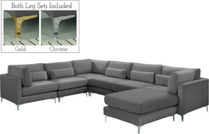 Julia Velvet / Engineered Wood / Metal / Foam Contemporary Grey Velvet Modular Sectional (7 Boxes) - 142" W x 112.5" D x 33" H