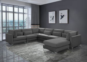 Julia Velvet / Engineered Wood / Metal / Foam Contemporary Grey Velvet Modular Sectional (7 Boxes) - 142" W x 112.5" D x 33" H