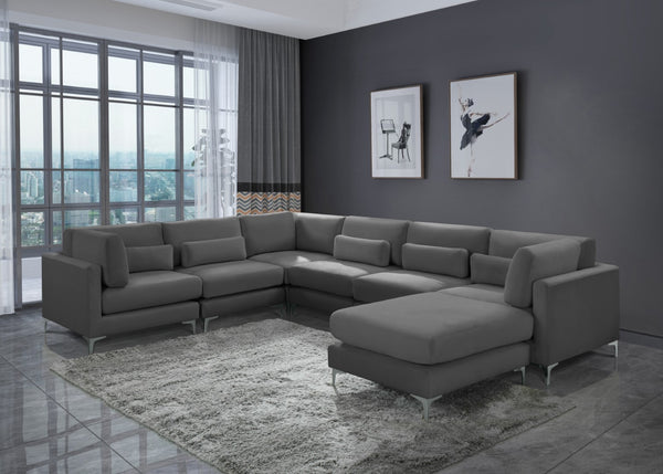 Julia Velvet / Engineered Wood / Metal / Foam Contemporary Grey Velvet Modular Sectional (7 Boxes) - 142" W x 112.5" D x 33" H