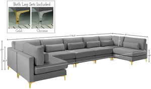 Julia Velvet / Engineered Wood / Metal / Foam Contemporary Grey Velvet Modular Sectional (7 Boxes) - 175.5" W x 71" D x 33" H