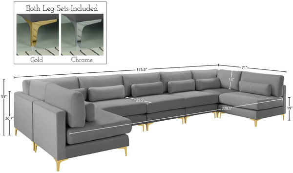 Julia Velvet / Engineered Wood / Metal / Foam Contemporary Grey Velvet Modular Sectional (7 Boxes) - 175.5" W x 71" D x 33" H