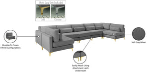 Julia Velvet / Engineered Wood / Metal / Foam Contemporary Grey Velvet Modular Sectional (7 Boxes) - 175.5" W x 71" D x 33" H