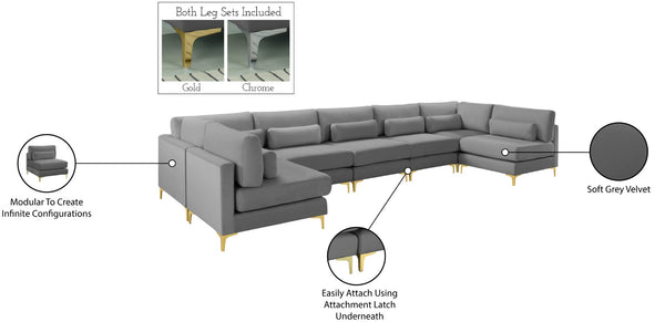 Julia Velvet / Engineered Wood / Metal / Foam Contemporary Grey Velvet Modular Sectional (7 Boxes) - 175.5" W x 71" D x 33" H