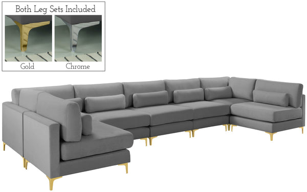 Julia Velvet / Engineered Wood / Metal / Foam Contemporary Grey Velvet Modular Sectional (7 Boxes) - 175.5" W x 71" D x 33" H