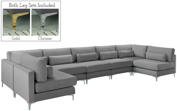 Julia Velvet / Engineered Wood / Metal / Foam Contemporary Grey Velvet Modular Sectional (7 Boxes) - 175.5" W x 71" D x 33" H