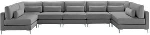 Julia Velvet / Engineered Wood / Metal / Foam Contemporary Grey Velvet Modular Sectional (7 Boxes) - 175.5" W x 71" D x 33" H