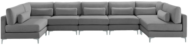 Julia Velvet / Engineered Wood / Metal / Foam Contemporary Grey Velvet Modular Sectional (7 Boxes) - 175.5" W x 71" D x 33" H