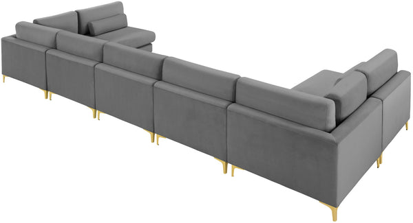 Julia Velvet / Engineered Wood / Metal / Foam Contemporary Grey Velvet Modular Sectional (7 Boxes) - 175.5" W x 71" D x 33" H
