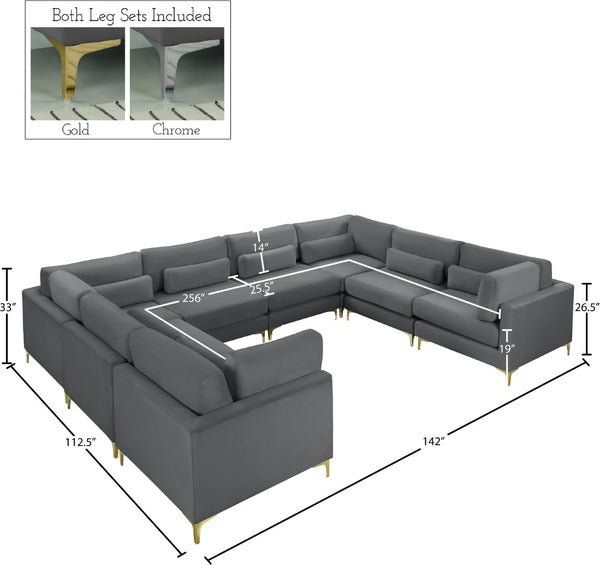 Julia Velvet / Engineered Wood / Metal / Foam Contemporary Grey Velvet Modular Sectional (8 Boxes) - 142" W x 112.5" D x 33" H
