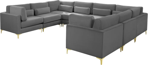 Julia Velvet / Engineered Wood / Metal / Foam Contemporary Grey Velvet Modular Sectional (8 Boxes) - 142" W x 112.5" D x 33" H