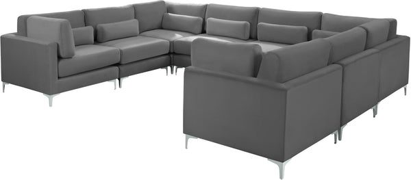 Julia Velvet / Engineered Wood / Metal / Foam Contemporary Grey Velvet Modular Sectional (8 Boxes) - 142" W x 112.5" D x 33" H