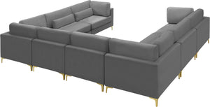 Julia Velvet / Engineered Wood / Metal / Foam Contemporary Grey Velvet Modular Sectional (8 Boxes) - 142" W x 112.5" D x 33" H
