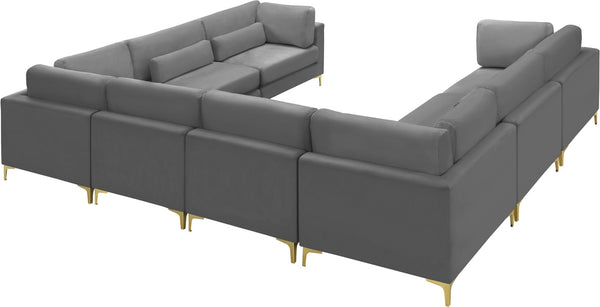 Julia Velvet / Engineered Wood / Metal / Foam Contemporary Grey Velvet Modular Sectional (8 Boxes) - 142" W x 112.5" D x 33" H