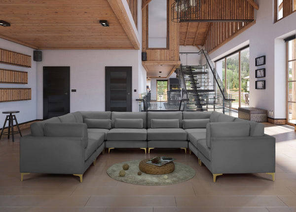 Julia Velvet / Engineered Wood / Metal / Foam Contemporary Grey Velvet Modular Sectional (8 Boxes) - 142" W x 112.5" D x 33" H