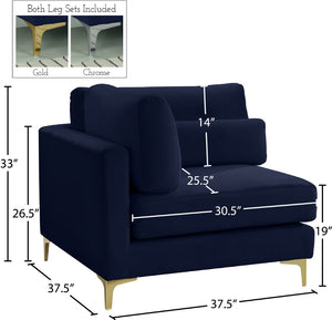 Julia Velvet / Engineered Wood / Metal / Foam Contemporary Navy Velvet Modular Corner Chair - 37.5" W x 37.5" D x 33" H