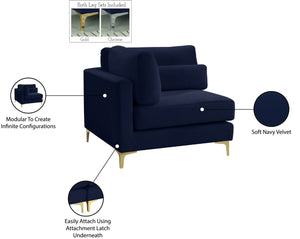 Julia Velvet / Engineered Wood / Metal / Foam Contemporary Navy Velvet Modular Corner Chair - 37.5" W x 37.5" D x 33" H