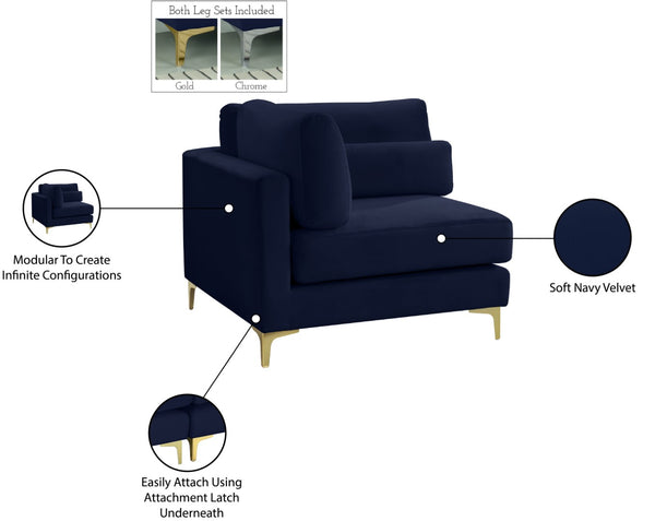 Julia Velvet / Engineered Wood / Metal / Foam Contemporary Navy Velvet Modular Corner Chair - 37.5" W x 37.5" D x 33" H