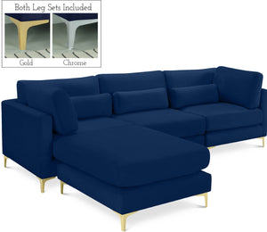 Julia Velvet / Engineered Wood / Metal / Foam Contemporary Navy Velvet Modular Sectional (4 Boxes) - 108.5" W x 77" D x 33" H