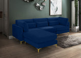 Julia Velvet / Engineered Wood / Metal / Foam Contemporary Navy Velvet Modular Sectional (4 Boxes) - 108.5" W x 77" D x 33" H