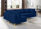 Julia Velvet / Engineered Wood / Metal / Foam Contemporary Navy Velvet Modular Sectional (4 Boxes) - 108.5" W x 71" D x 33" H